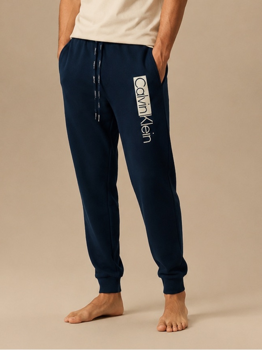 Calvin Klein Navy Jogger Sweatpants with Vertical Logo
